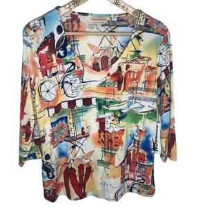 Norm Thompson NEW Colorful Travel Overseas Cruise Stretchy Top Size Medium